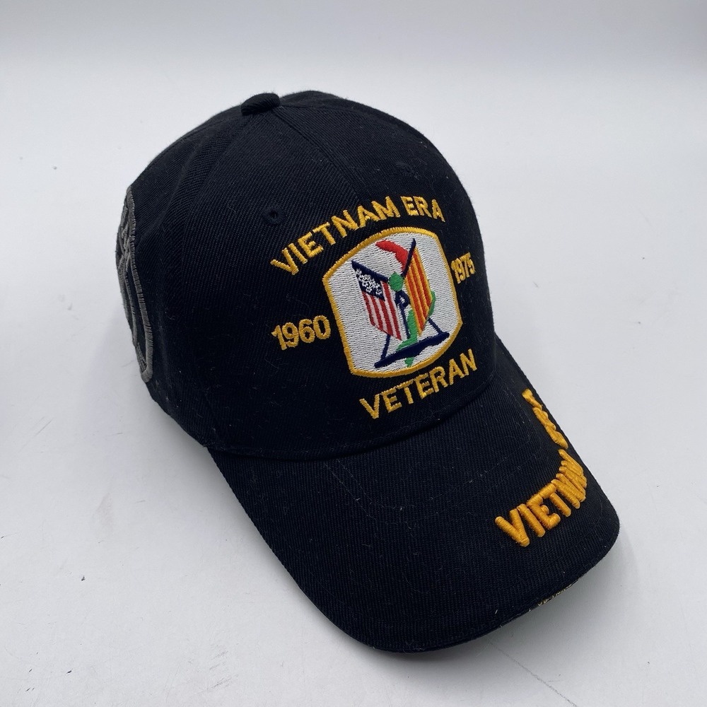 Vietnam Era Veteran Military Black Strapback Cap Hat Cleaned VGC